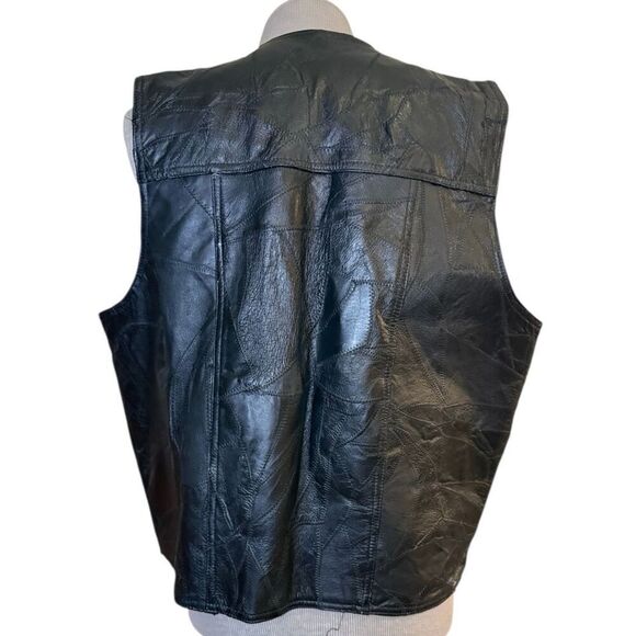 Giovanni Navarre Italian Stone Design Leather Vest Brass Snaps Pockets XXL - Picture 5 of 7